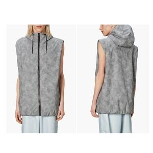 Rains Lohja Water Repellent Padded Vest Grey Mineral Print Hooded Mens Size M